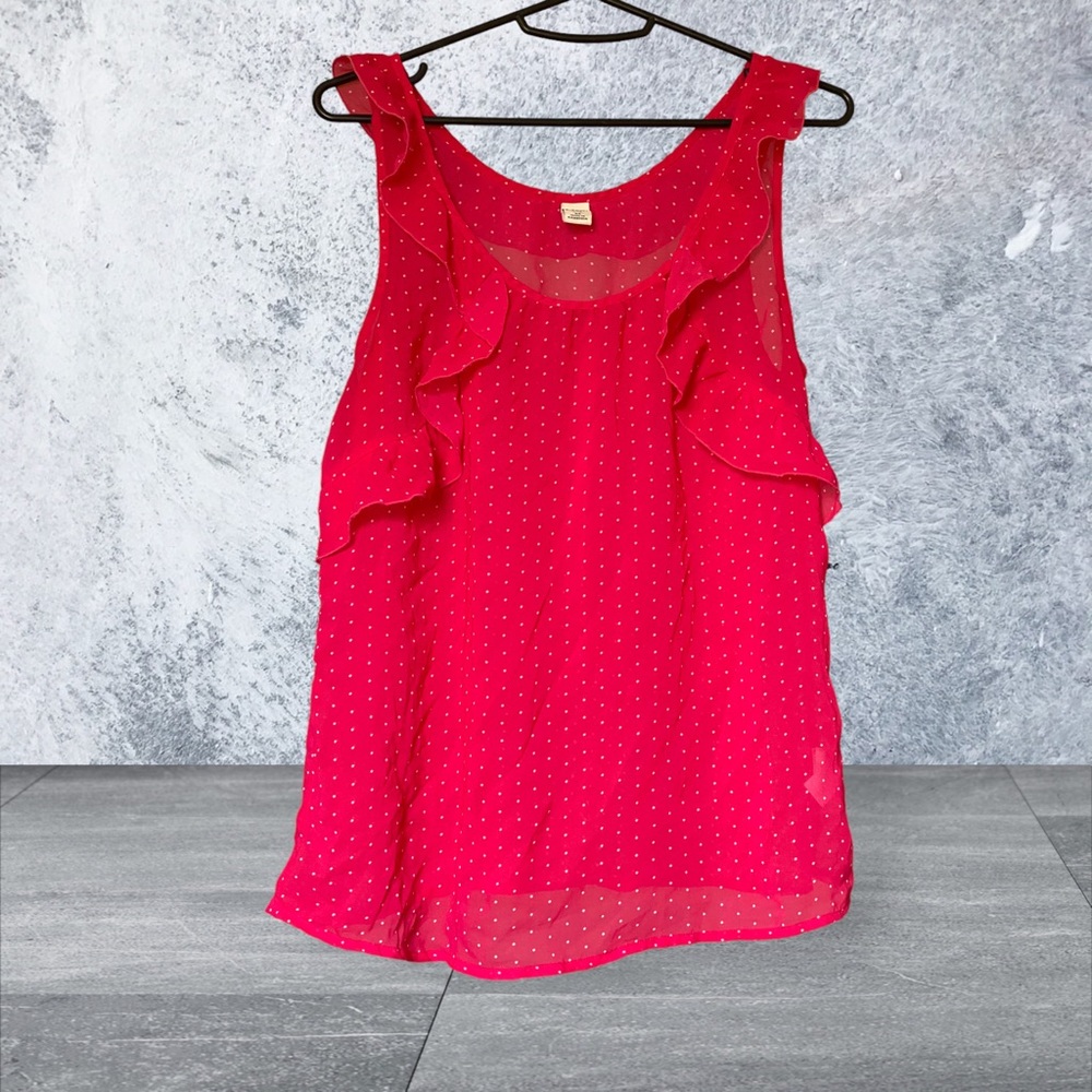 Old Navy Medium Ruffled Neckline Pink Polka Dot Tank Top
